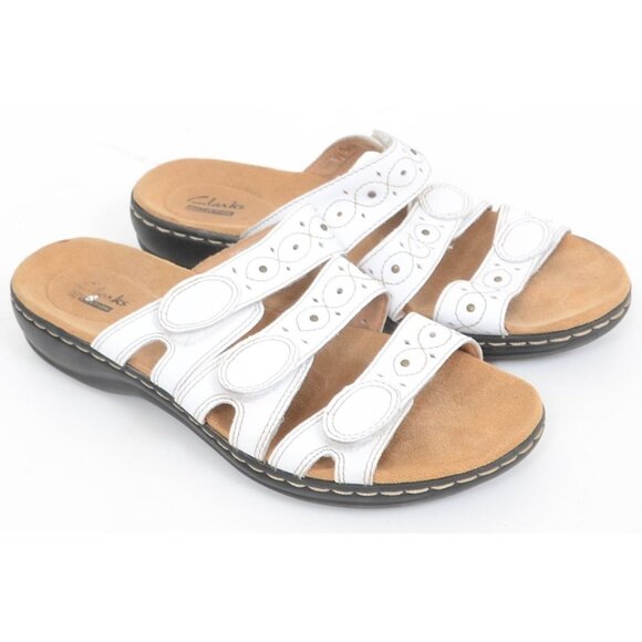 Clarks Leisa Cacti Q Triple Leather Hook & Loop Strap Slide Comfy Sandals Size 9 - Picture 1 of 9